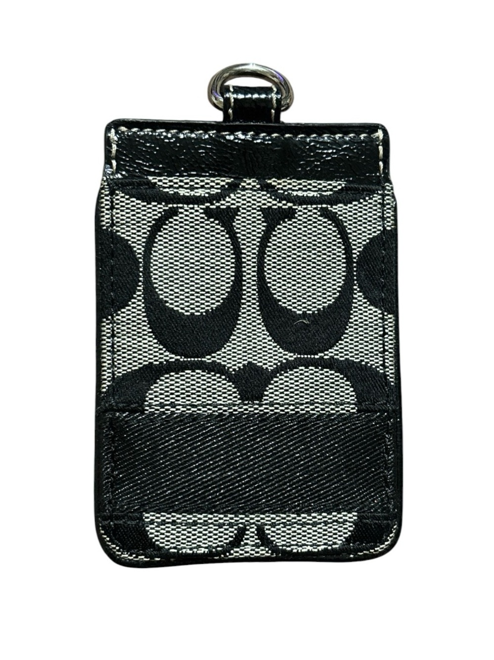 Coach Black & Silver Signature ID Holder with D-Ring